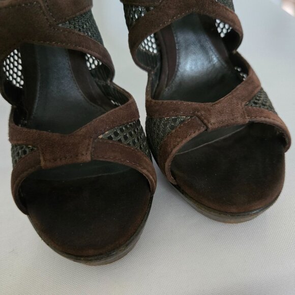 Fendi Sandalo Camoscio Rete Nylon Suede Mesh Heels Brown SZ 36.5 (6.5) - Picture 4 of 14